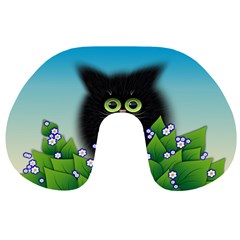 Kitten Black Furry Illustration Travel Neck Pillow by Sapixe