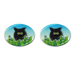 Kitten Black Furry Illustration Cufflinks (oval) by Sapixe