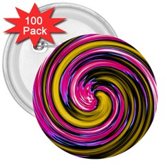 Swirl Vortex Motion Pink Yellow 3  Buttons (100 Pack)  by HermanTelo