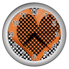 Heart Chess Board Checkerboard Wall Clock (silver) by Bajindul