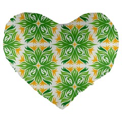 Green Pattern Retro Wallpaper Large 19  Premium Flano Heart Shape Cushions by Bajindul