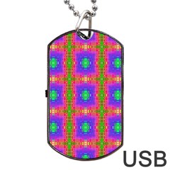 Groovy Purple Green Pink Square Pattern Dog Tag Usb Flash (one Side) by BrightVibesDesign