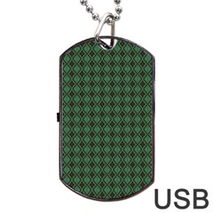 Argyle Dark Green Brown Pattern Dog Tag Usb Flash (two Sides) by BrightVibesDesign