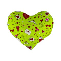 Valentin s Day Love Hearts Pattern Red Pink Green Standard 16  Premium Flano Heart Shape Cushions by EDDArt
