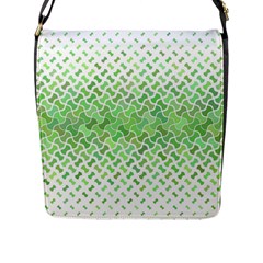 Green Pattern Curved Puzzle Flap Closure Messenger Bag (l) by HermanTelo