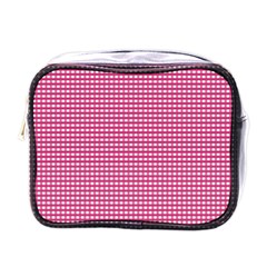 Gingham Plaid Fabric Pattern Pink Mini Toiletries Bag (one Side) by HermanTelo