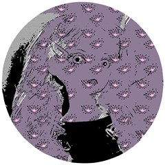 Wide Eyed Girl Grey Lilac Wooden Puzzle Round by snowwhitegirl