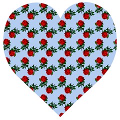 Red Roses Light Blue Wooden Puzzle Heart by snowwhitegirl