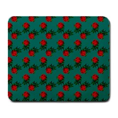 Red Roses Teal Green Large Mousepads by snowwhitegirl