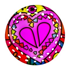 Stained Glass Love Heart Round Filigree Ornament (two Sides) by Vaneshart