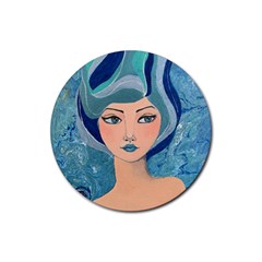 Blue Girl Rubber Round Coaster (4 Pack)  by CKArtCreations