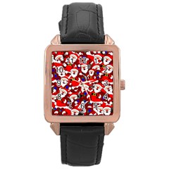 Nicholas Santa Christmas Pattern Rose Gold Leather Watch  by Simbadda