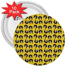 Retro Girl Daisy Chain Pattern Yellow 3  Buttons (10 Pack)  by snowwhitegirl