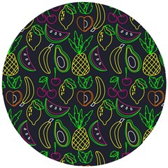 Neon Fruit Seamless Pattern Wooden Puzzle Round by Vaneshart
