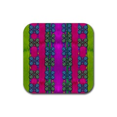 Flowers In A Rainbow Liana Forest Festive Rubber Coaster (square)  by pepitasart