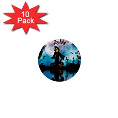 Funny Halloween Design With Skeleton, Pumpkin And Owl 1  Mini Buttons (10 Pack)  by FantasyWorld7