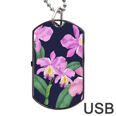 Vector Hand Drawn Orchid Flower Pattern Dog Tag Usb Flash (one Side) by Sobalvarro
