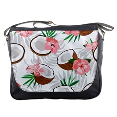Seamless Pattern Coconut Piece Palm Leaves With Pink Hibiscus Messenger Bag by Vaneshart