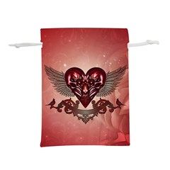 Awesome Heart With Skulls And Wings Lightweight Drawstring Pouch (m) by FantasyWorld7