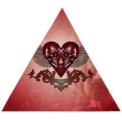 Awesome Heart With Skulls And Wings Wooden Puzzle Triangle by FantasyWorld7