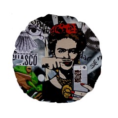 Frida Kahlo Brick Wall Graffiti Urban Art With Grunge Eye And Frog  Standard 15  Premium Round Cushions by snek