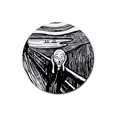 The Scream Edvard Munch 1893 Original Lithography Black And White Engraving Rubber Coaster (round)  by snek