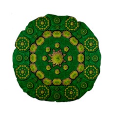 Fauna Bloom Mandalas On Bohemian Green Leaves Standard 15  Premium Round Cushions by pepitasart