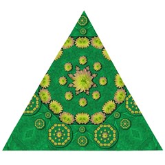 Fauna Bloom Mandalas On Bohemian Green Leaves Wooden Puzzle Triangle by pepitasart