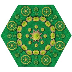 Fauna Bloom Mandalas On Bohemian Green Leaves Wooden Puzzle Hexagon by pepitasart
