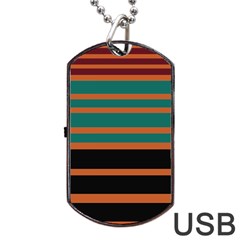 Black Stripes Orange Brown Teal Dog Tag Usb Flash (two Sides) by BrightVibesDesign