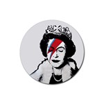 Banksy graffiti UK England God Save the Queen Elisabeth with David Bowie rockband face makeup Ziggy Stardust Rubber Round Coaster (4 pack)  Front