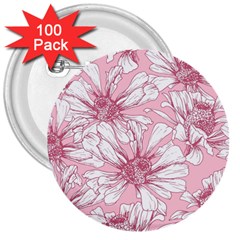 Pink Flowers 3  Buttons (100 Pack)  by Sobalvarro