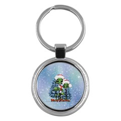 Merry Christmas, Funny Mushroom With Christmas Hat Key Chain (round) by FantasyWorld7