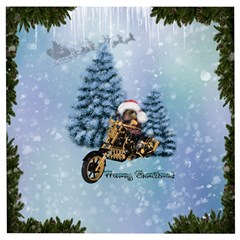 Merry Christmas, Funny Mouse On A Motorcycle With Christmas Hat Wooden Puzzle Square by FantasyWorld7
