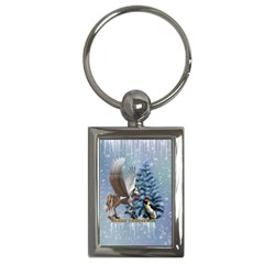 Merry Christmas, Funny Pegasus With Penguin Key Chain (rectangle) by FantasyWorld7