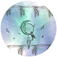 Dreamcatcher With Moon And Feathers Wooden Puzzle Round by FantasyWorld7