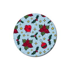 Colorful Funny Christmas Pattern Rubber Round Coaster (4 Pack)  by Vaneshart