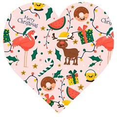 Colorful Funny Christmas Pattern Wooden Puzzle Heart by Vaneshart
