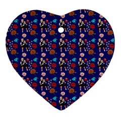 Retro Girls Dress In Black Pattern Blue Ornament (heart) by snowwhitegirl