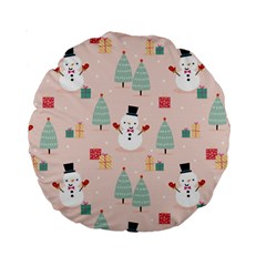 Cute Snowman Christmas Season Seamless Pattern Standard 15  Premium Round Cushions by Vaneshart