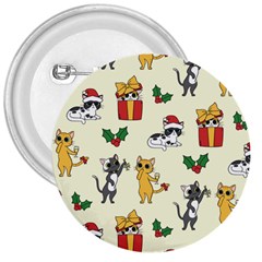 Christmas Funny Pattern Cat 3  Buttons by Vaneshart