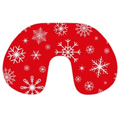Christmas Seamless With Snowflakes Snowflake Pattern Red Background Winter Travel Neck Pillow by Vaneshart