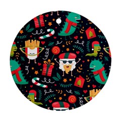 Colorful Funny Christmas Pattern Cute Cartoon Ornament (round) by Vaneshart
