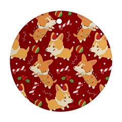Colorful Funny Christmas Pattern Dog Puppy Round Ornament (two Sides) by Vaneshart