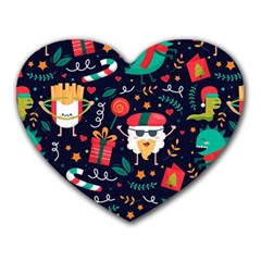 Colorful Funny Christmas Pattern Heart Mousepads by Vaneshart