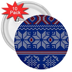 Beautiful Knitted Christmas Pattern 3  Buttons (10 Pack)  by Vaneshart
