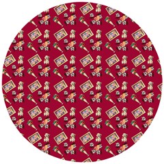 Robin Art Red Pattern Wooden Puzzle Round by snowwhitegirl