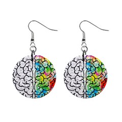 Brain Mind Psychology Idea Drawing Mini Button Earrings by Wegoenart