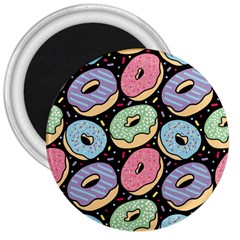 Colorful Donut Seamless Pattern On Black Vector 3  Magnets by Sobalvarro