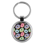 Colorful Donut Seamless Pattern On Black Vector Key Chain (Round) Front